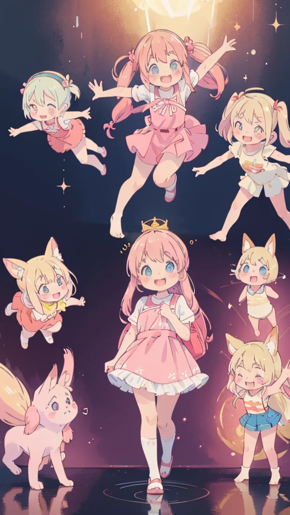 ((masterpiece))((Highest quality))girl、A big smile、blush、Flat Chest、Are thin、Blonde Hair、blush、Are standing、Whole body image、Eye level to the feet、front、No background、真frontのアングル、Pink clothes、Two-tone red and blue hair、Twin tails、Red Alice outfit、Reflected up to your feet