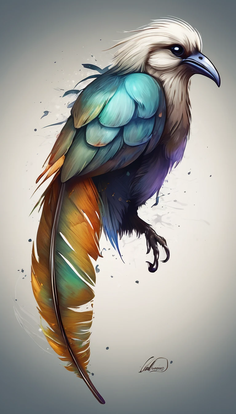 epic fantasy illustration, minimalistic logo design, best quality, masterpiece, unique painting, feather of memories. Logo design of a bird´s memory, inside a feather.
