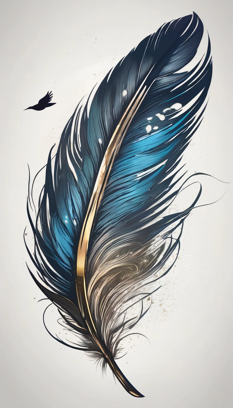 epic fantasy illustration, minimalistic logo design, best quality, masterpiece, unique painting, feather of memories. Logo design of a bird´s memory, inside a feather.