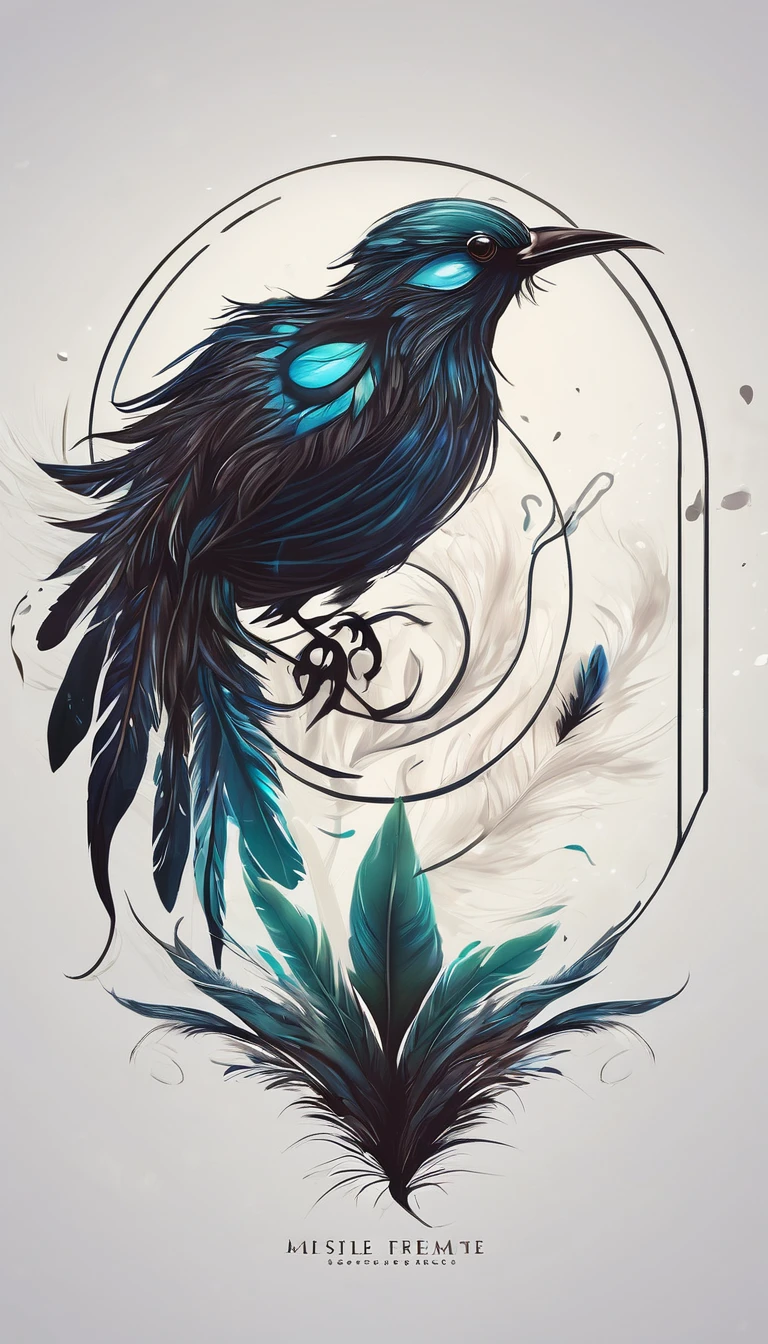 epic fantasy illustration, minimalistic logo design, best quality, masterpiece, unique painting, feather of memories. Logo design of a bird´s memory, inside a feather.
