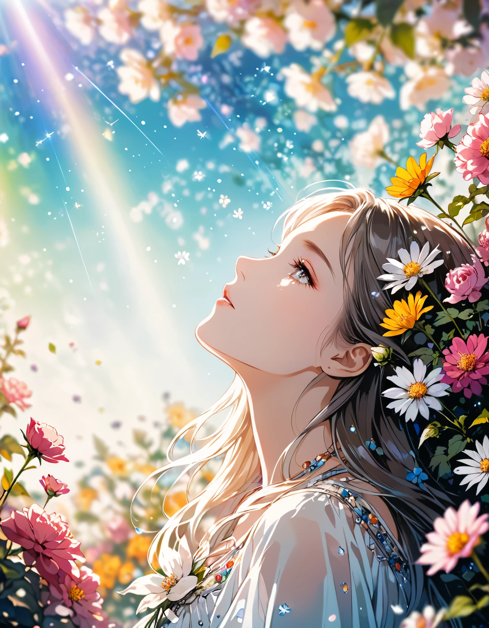(in style of Harry Clarke:0.5),(in style of Santiago Caruso:0.7),
1girl,Long hair，Lying on a bush of flowers，Beat Clothing，Delicate girl&#39;s facial makeup，(((Bright natural side light，Bright tones)))，(golden hour:1.8)
BREAK
flower background,(flower foreground:1.6),( background blurred:1.7),from_Side,figure-centered composition,look up,(photo:1.4),(authentic:1.5),mid_shot,looking at viewer,(blurry foreground:1.8),Diffraction gradient color grading，