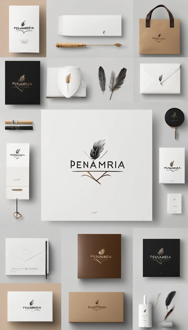 A minimal, modern, simple, cinematic logo design for the brand “Penamemoria". Create a modern, minimalistic, high-quality, masterpiece, fantastic, poetic feather that symbolizes dreams and stories.