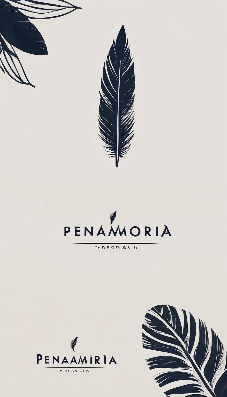 A minimal, modern, simple, cinematic logo design for the brand “Penamemoria". Create a modern, minimalistic, high-quality, masterpiece, fantastic, poetic feather that symbolizes dreams and stories.