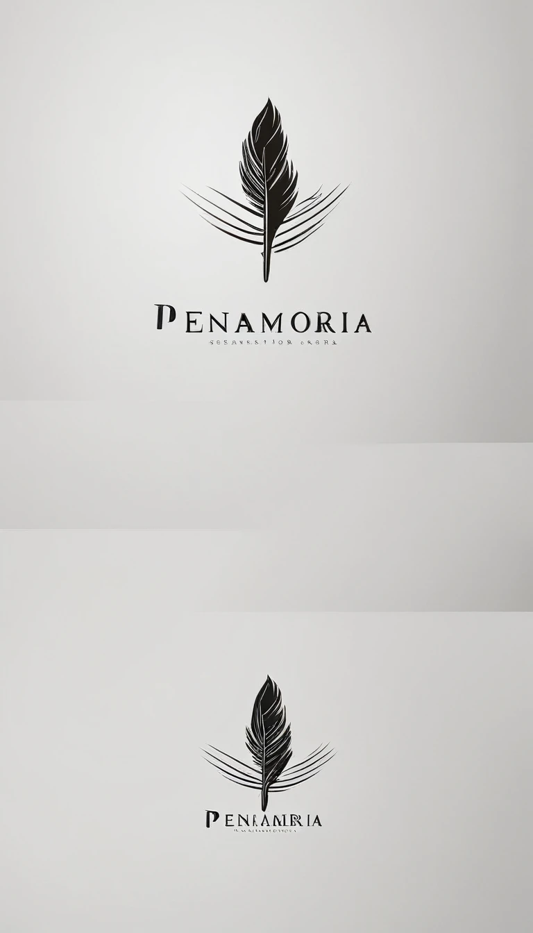 A minimal, modern, simple, cinematic logo design for the brand “Penamemoria". Create a modern, minimalistic, high-quality, masterpiece, fantastic, poetic feather that symbolizes dreams and stories.