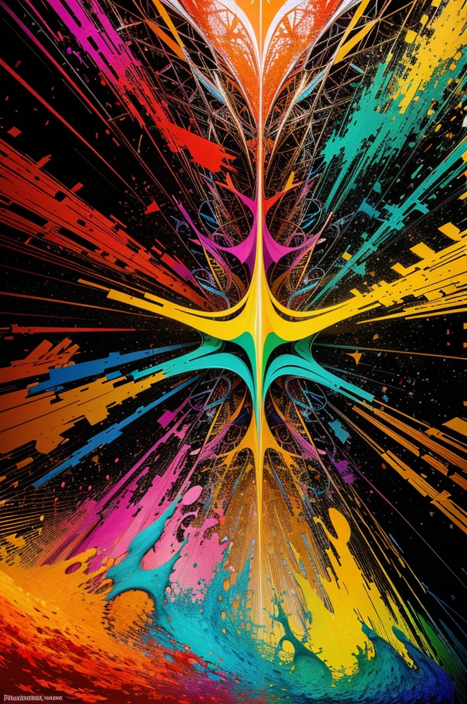 Expressing the idea of harmony through chaotic abstract shapes and vibrant colors.