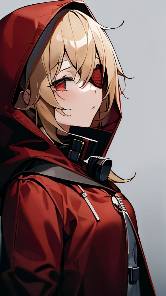 1girl, blonde hair, red hood, one blind fold, schyte