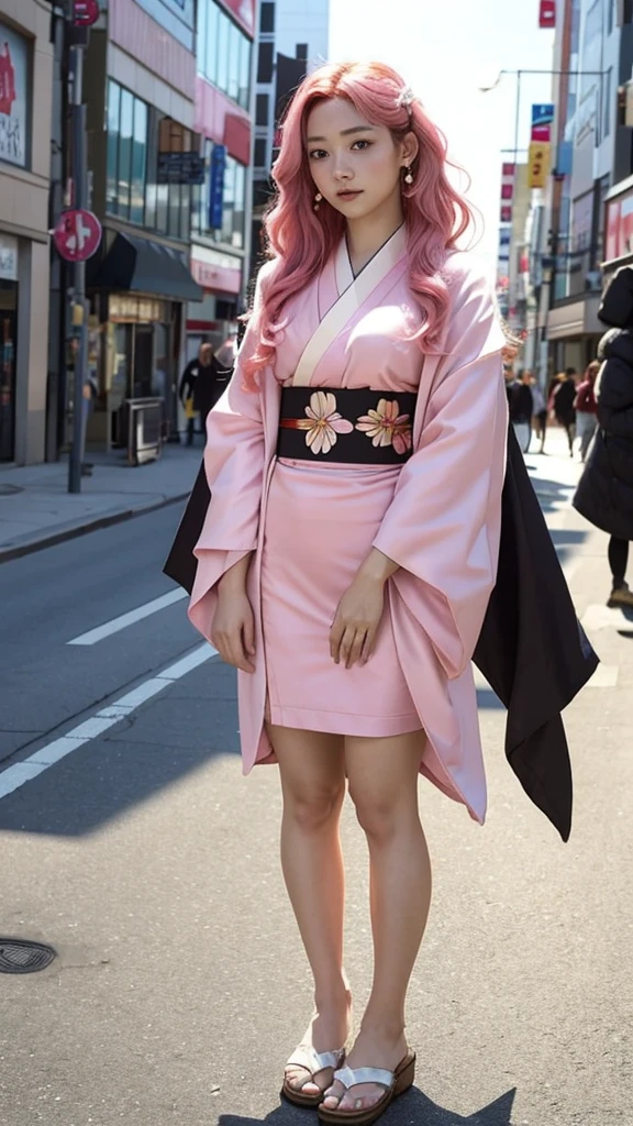 Cute Japanese woman, (), (very cute face), white moisturized skin, looking at the camera, melancholy expression,
BREAK,
Idol,
BREAK,
(wearing cute kimono: 1.3), (highly revealing kimono), very large earrings, short length,
BREAK,
(long hair), (pink hair: 1.4), (wavy hair), (gradient hair: 1.3), (red hair at the end),
BREAK,
(realistic: 1.3), masterpiece, perfect lighting, (ultra-high resolution), (8K), (highly detailed: 1.4), (from the front), (full body: 1.4), (symmetrical: 1.2), (one shot),
BREAK,
(Shibuya city in Japan: 1.2),
BREAK,
(Demon Slayer: 1.4),
BREAK,