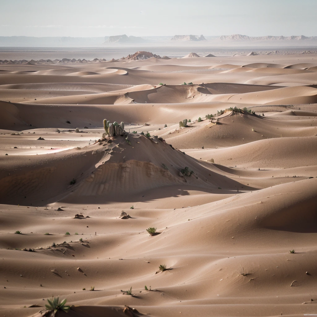 ((Best Quality)), ((masterpiece)), (detailed),  desierto de evening ((incredible dunes)) (( sky stars)) ((evening)) ((galaxies sky)) (( nebulae)) Foreground a vast desert with beautiful dunes which have different sizes, some larger than others, These look like fine, soft sand., It seems that they are moved by a delicate wind, plays with the shadows that they cast.  The image details are impressive, It seems like a landscape out of this time and plane, something incredible for what has always been seen by human beings. ((All elements must be frontal))
The dunes are high and undulating, with sharp ridges and smooth sides. The sand is a warm tone, like gold burned by the sun.
Some dunes are partially covered with resistant vegetation, such as small herbs or thorny bushes.
The Night Sky:
El cielo está salpicado de estrellas brillantes y nebulae. Las nebulae forman remolinos de colores suaves, like cosmic brushstrokes.
Distant galaxies spread in the background, creating a feeling of vastness and mystery.
Silhouettes of Camels and Flora:
In the distance, you can see silhouettes of camels moving slowly. Their humps are silhouetted against the starry sky.
Desert flora includes tall, prickly cacti, yuccas and solitary palms. Their shapes add visual interest to the landscape.
The atmosphere:
The air is cool and dry. You can feel the sand under your feet and hear the whisper of the wind.
Moon, in its growing phase, illuminates the dunes and the shadows lengthen on the sand.