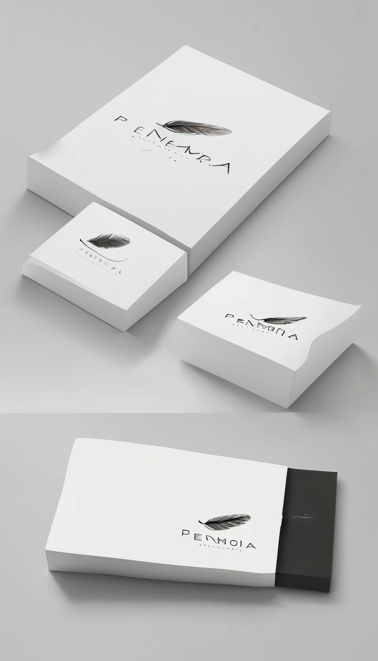 A minimal, modern, simple, cinematic logo design for the brand “Penamemoria". Create a modern, minimalistic, high-quality, logo of a feather that convey a sense of memories and dreams