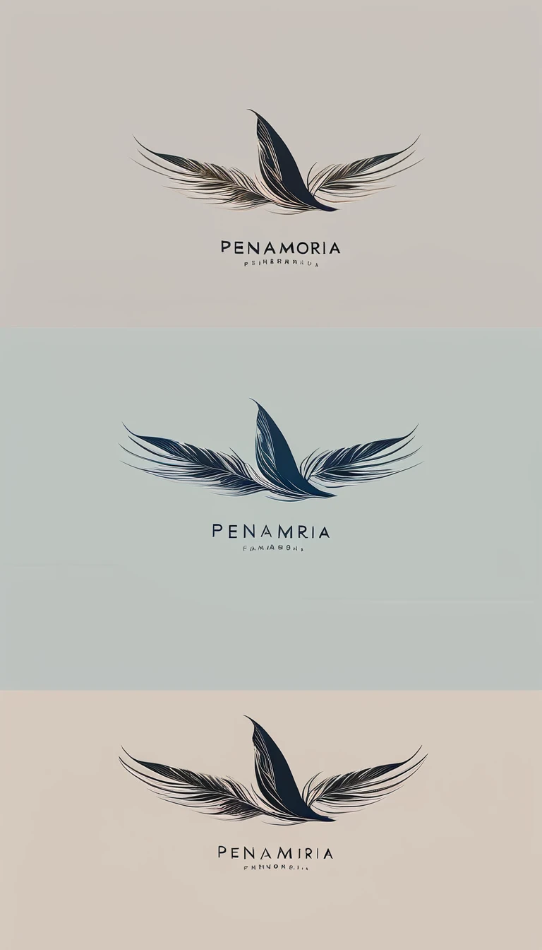 A minimal, modern, simple, cinematic logo design for the brand “Penamemoria". Create a modern, minimalistic, high-quality, logo of a feather that convey a sense of memories and dreams