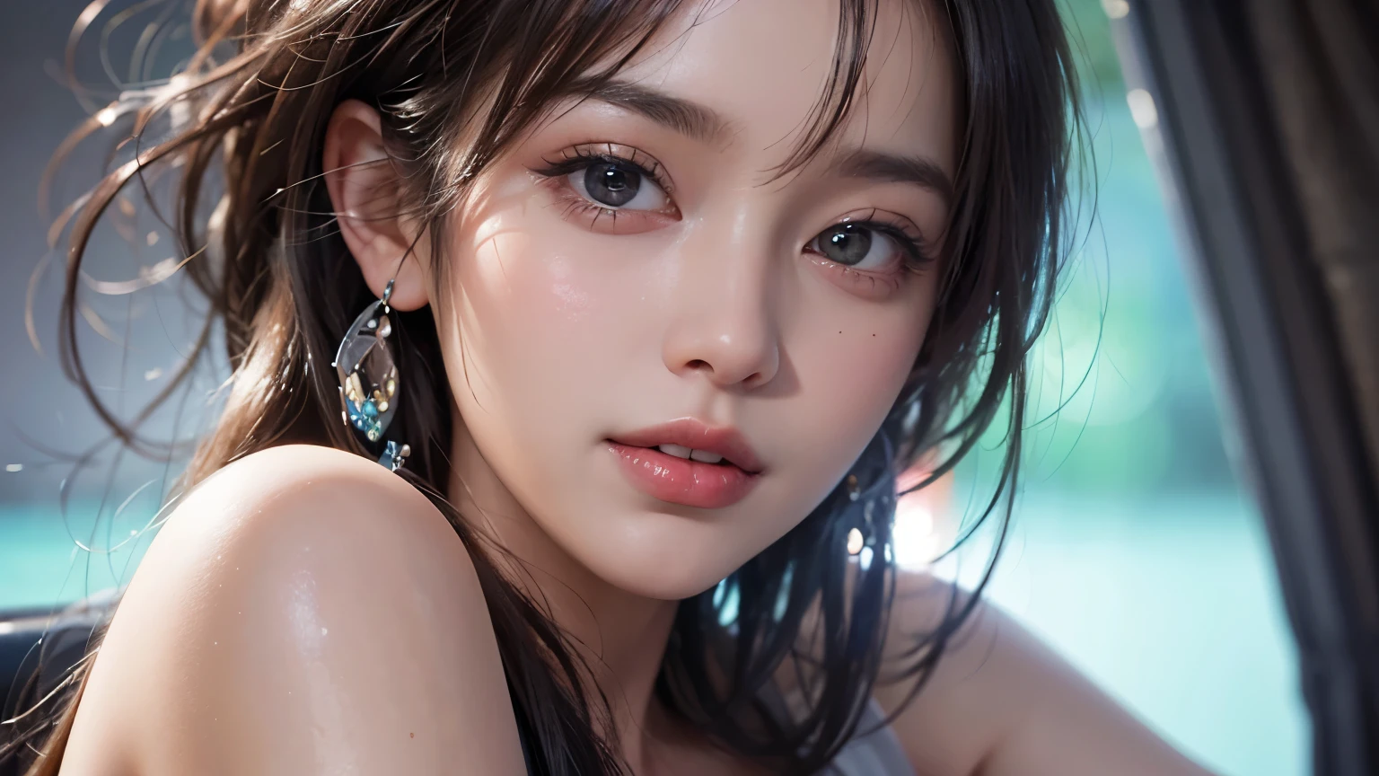 ((Highest quality, 8k, Best image quality, Ultra-high resolution)), beauty, 18-year-old, alone, ((big: 1.6)), Nipples, Baby Face, Round face, A kind smile, White teeth, Ultra-high definition and beautiful skin, Fair skin, Silver Hair, Shortcuts, blue sky, Very detailed and beautiful face, Off-the-shoulder T-shirt、Tulle miniskirt,(head shot:1.5)