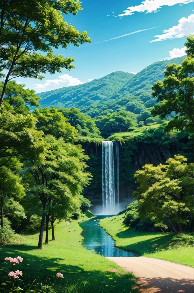 Make a beautiful nature scenario in anime style