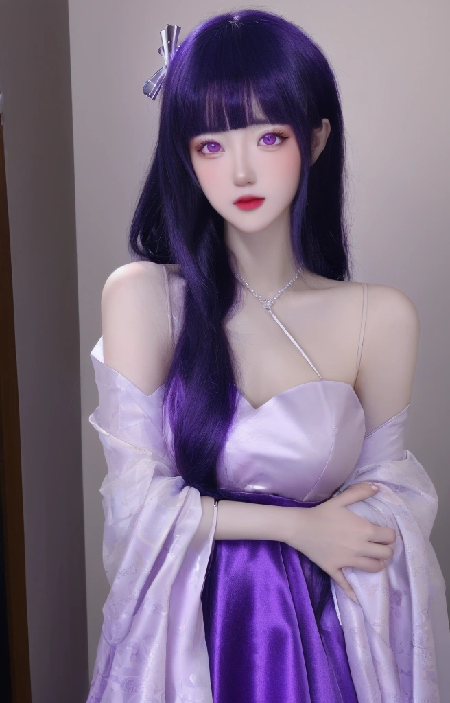 ulzzang-6500-v1.1,(raw photo:1.2),((photorealistic:1.30)), ((best quality)) ,((masterpiece)),((Ultra High Resolution)), ((Clear View)),,Ultra-high resolution,Clear face,(Reality:1.4) , illustration, an extremely delicate and beautiful, extremely detailed ,CG ,unity ,8k wallpaper, Amazing, finely detail, masterpiece,best quality,official art,extremely detailed CG unity 8k wallpaper,absurdres, incredibly absurdres, huge filesize, ultra-detailed, highres, extremely detailed,beautiful detailed girl, extremely detailed eyes and face, beautiful detailed eyes,light on face,cinematic lighting, 1girl, 独奏, long hair, purple hair, bangs, hair ornament, purple eyes, dress,