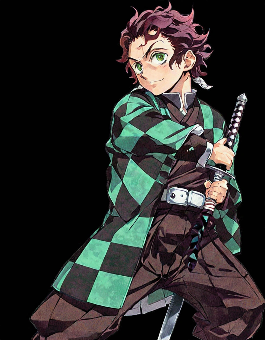 Anime character with sword and green and black checkered shirt, Kimetsu no Yaiba, handsome guy in Demon slayer art, Demon slayer artstyle, Demon slayer rui fanart, Key Anime Art, tanjiro kamado, Official Art, Demon slayer, Hiroyuki Takahashi color scheme, Official character art, High quality fan art, High-quality artwork