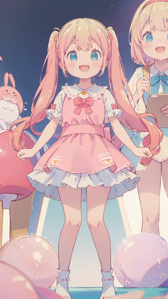 best quality,,, expressive eyes, perfect face,full body,very long hair,shining eyes,maid clothes ,flower ornaments,smile,kindergarten body, kindergarten, cafe,cat ears ,cute,kawaii, heart spawn,panty pull,bell,leaning forward,from back view