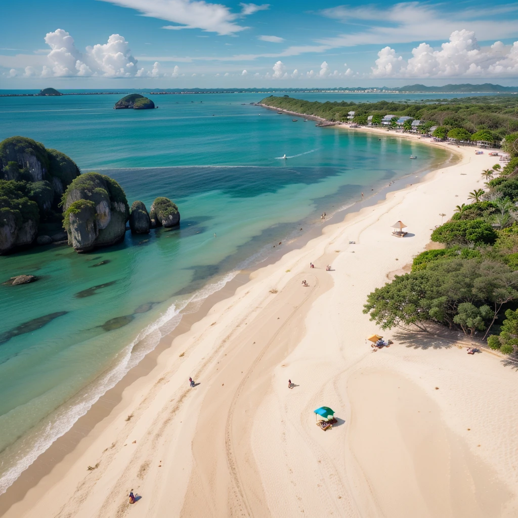 Perfect wallpaper,Thailand,huahin beach,Prachuap Khiri Khan Province,Beautiful beach,clear cyan water,very clear sand,very clear water,perfect light,bright morning,palm trees,Beautiful sky,High quality,realistic,Very nice view