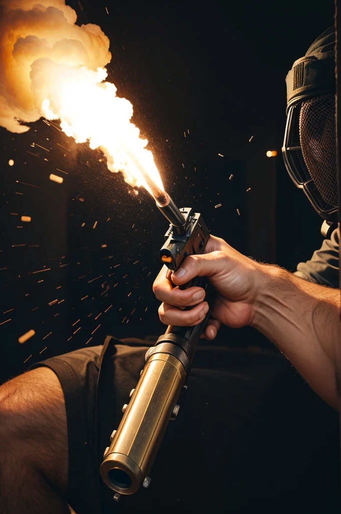 Make a logo of a man firing a Bullet from the gun 