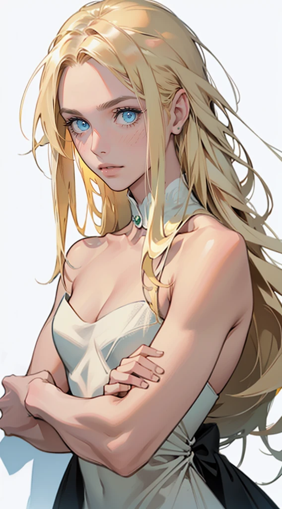Beautiful woman , extremely long hair , blonde hair , green eyes , 32,
(masterpiece:1.3), (best quality:1.3), high-resolution, watercolor pencil, Head-on angle, upper body, Body facing forward, (upright:1.3), (arms at sides:1.3), solo, blue eyes, beautiful detailed eyes, naked:1.5, nude:1.5, (white background:1.2), simple background, concept art, shadow lighting,