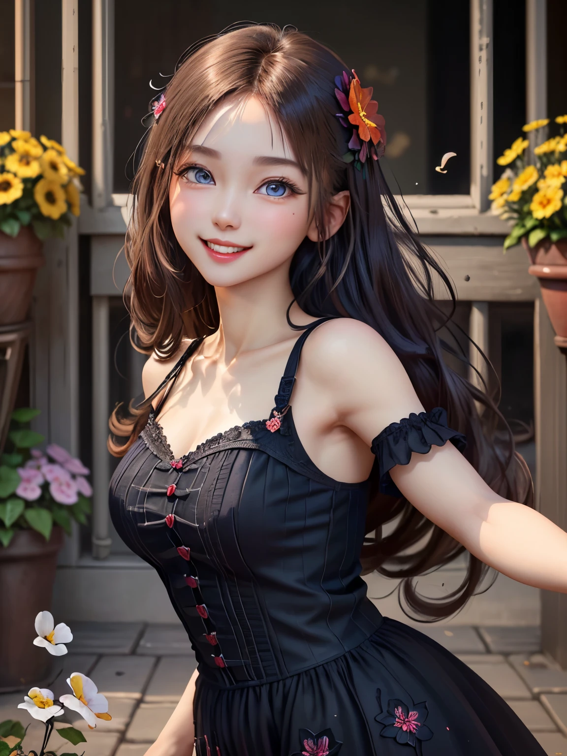 (masterpiece),(Highest quality),(Very detailed), (whole body:1.2),
1 girl,a bit,cute, smile, Open your mouth,
flower, Outdoor, I'm playing the guitar, music, beret, I have a guitar, Jacket, blush, wood, :3, shirt, short hair, cherry blossoms, Green hat, Blurred, Brown Hair, blush stickers, Long sleeve, bangs, Headphones, Black Hair, pink flower,
(Beautifully detailed face), (Beautiful and beautiful eyes),