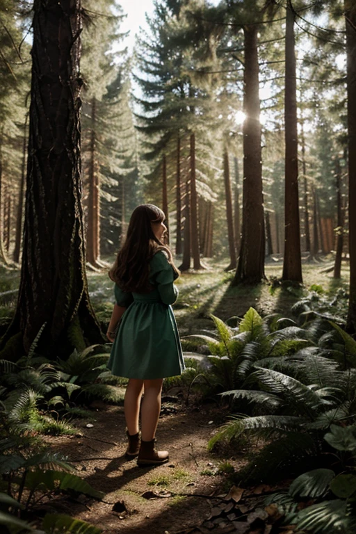 illustration of a fairy tale about a girl standing in the forest who can talk to animals