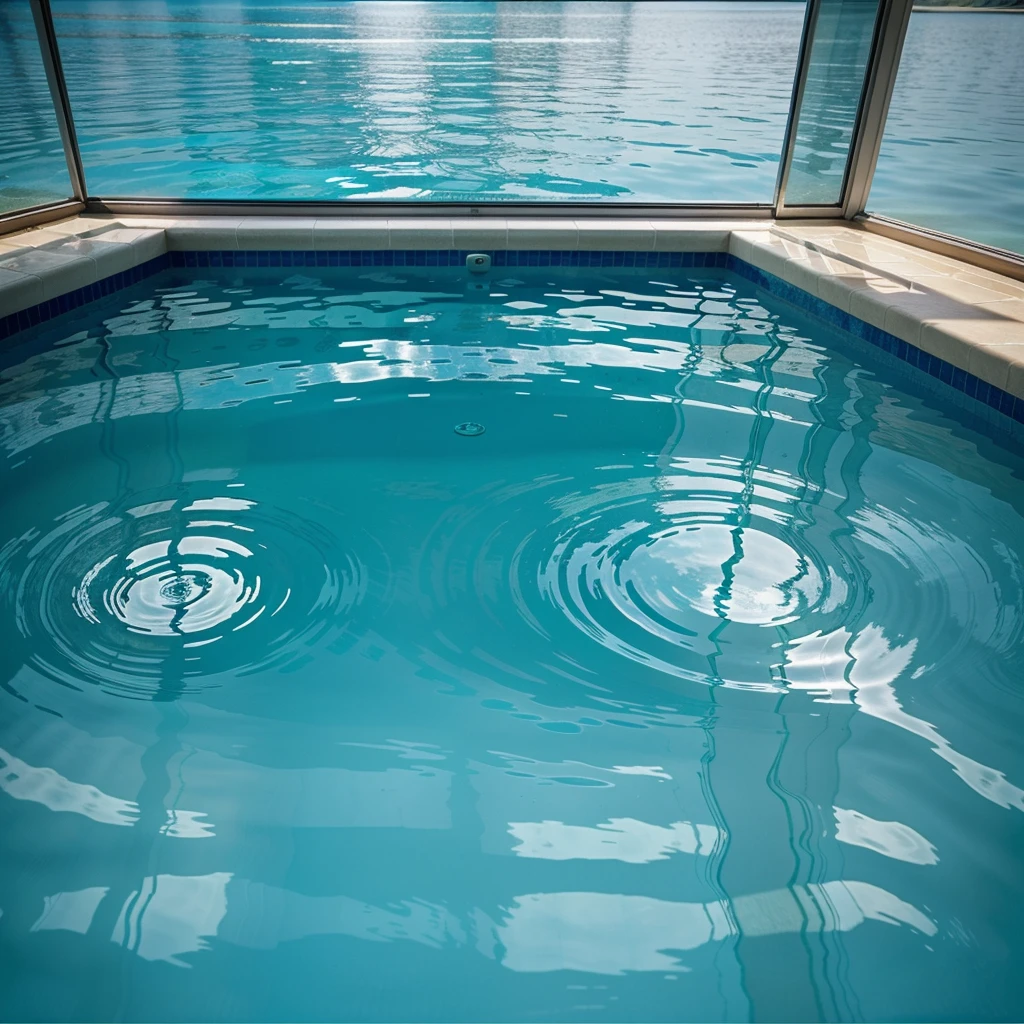 ((high quality))Perfect wallpaper,Beautiful pool,clear cyan water,very clear blue and cyan water,very clear water,big swimming pool,glass pool floor,sky high pool,transparent water,Glass floor