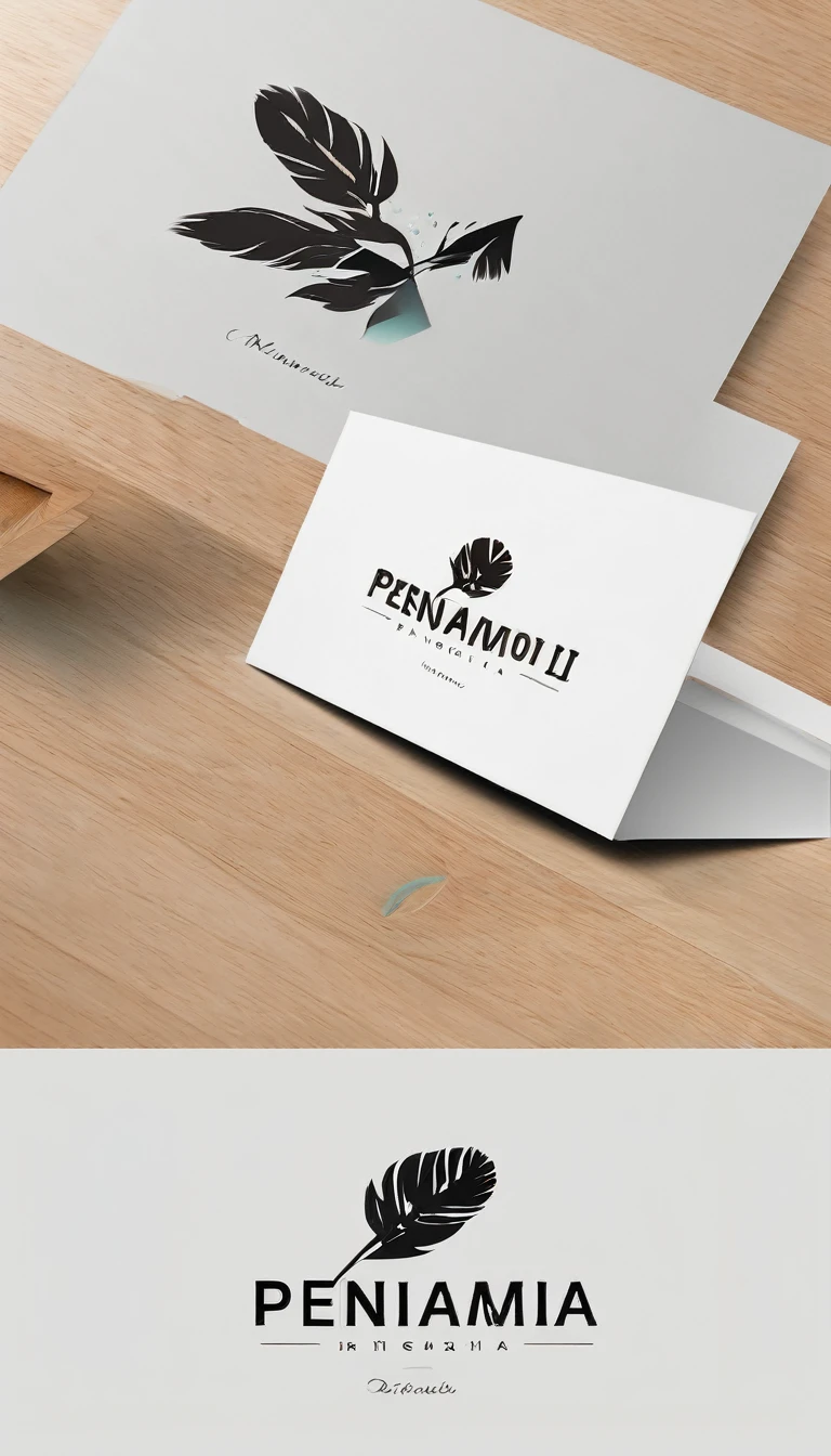A minimal, modern, simple, cinematic logo design for the brand “Penamemoria". Create a modern, minimalistic, high-quality, logo of a boy-feather