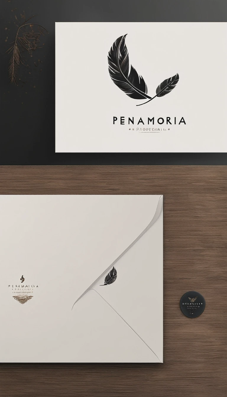 A minimal, modern, simple, cinematic logo design for the brand “Penamemoria". Create a modern, minimalistic, high-quality, logo of a boy-feather