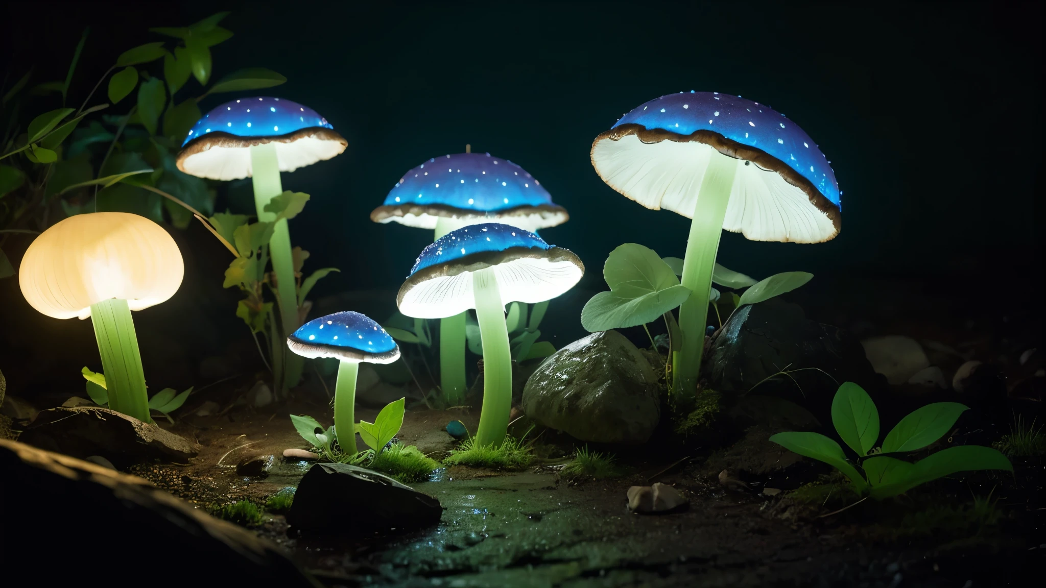 Bioluminescent Mushroom,High resolution, masterpiece, Highest quality, Intricate details, Very detailed, Clear focus,texture, Delicate eyes, Professional, 4K,Shallow and deep, Kodak Vision Color, Exactly, Very detailed, photograph_\(Extremist\), photographpractical, practical, Post-processing, Maximum details, Roughness, Real Life, Extremist practical, Photorealism, photographgraphy, 8K Ultra HD, photographgraphy