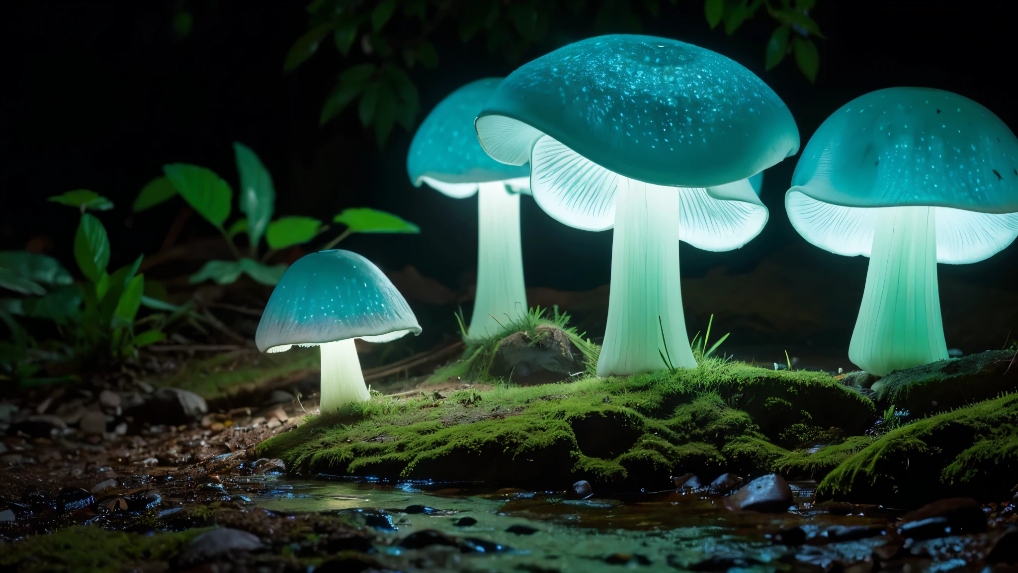 Bioluminescent Mushroom,High resolution, masterpiece, Highest quality, Intricate details, Very detailed, Clear focus,texture, Delicate eyes, Professional, 4K,Shallow and deep, Kodak Vision Color, Exactly, Very detailed, photograph_\(Extremist\), photographpractical, practical, Post-processing, Maximum details, Roughness, Real Life, Extremist practical, Photorealism, photographgraphy, 8K Ultra HD, photographgraphy