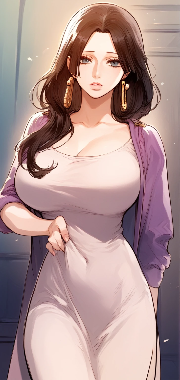 masterpiece,best quality,boa_hancock,long hair, black hair, earrings, large breasts, 