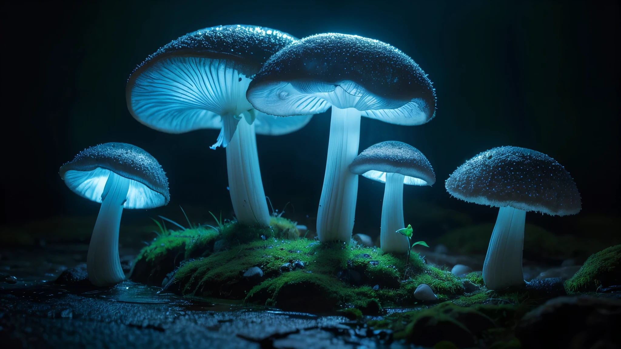 Bioluminescent Mushroom,High resolution, masterpiece, Highest quality, Intricate details, Very detailed, Clear focus,texture, Delicate eyes, Professional, 4K,Shallow and deep, Kodak Vision Color, Exactly, Very detailed, photograph_\(Extremist\), photographpractical, practical, Post-processing, Maximum details, Roughness, Real Life, Extremist practical, Photorealism, photographgraphy, 8K Ultra HD, photographgraphy