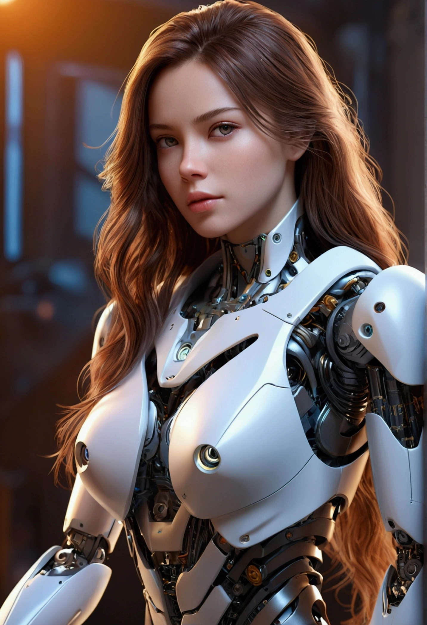 Super fine beautiful woman face, mechanical body: 1.5, online world background: 1.5, 19 years old, 150mm, long hair, beautiful studio soft light, vibrant details, beautiful background, octane rendering, 8k, best quality, masterpiece, Illustrations, A very determined and beautiful, extremely detailed, CG, unity , wallpaper, (realistic, photo-realistic: 1.37), Amazing, finely detail, mastery, best quality, official art, extremely detailed CG unity 8k wallpaper, robot, full body, full body shooting, sitting