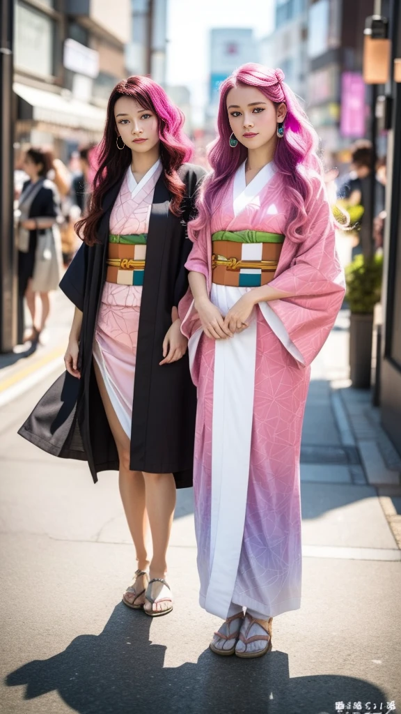 Cute Japanese woman, (16 years old), (very cute face), white moisturized skin, looking at the camera, melancholy expression,
BREAK,
Idol,
BREAK,
(wearing cute kimono: 1.3), (highly revealing kimono), very large earrings, short length,
BREAK,
(long hair), (pink hair: 1.4), (wavy hair), (gradient hair: 1.3), (red hair at the end),
BREAK,
(realistic: 1.3), masterpiece, perfect lighting, (ultra-high resolution), (8K), (highly detailed: 1.4), (from the front), (full body: 1.4), (symmetrical: 1.2), (one shot),
BREAK,
(Shibuya city in Japan: 1.2),
BREAK,
(Demon Slayer: 1.4),
BREAK,