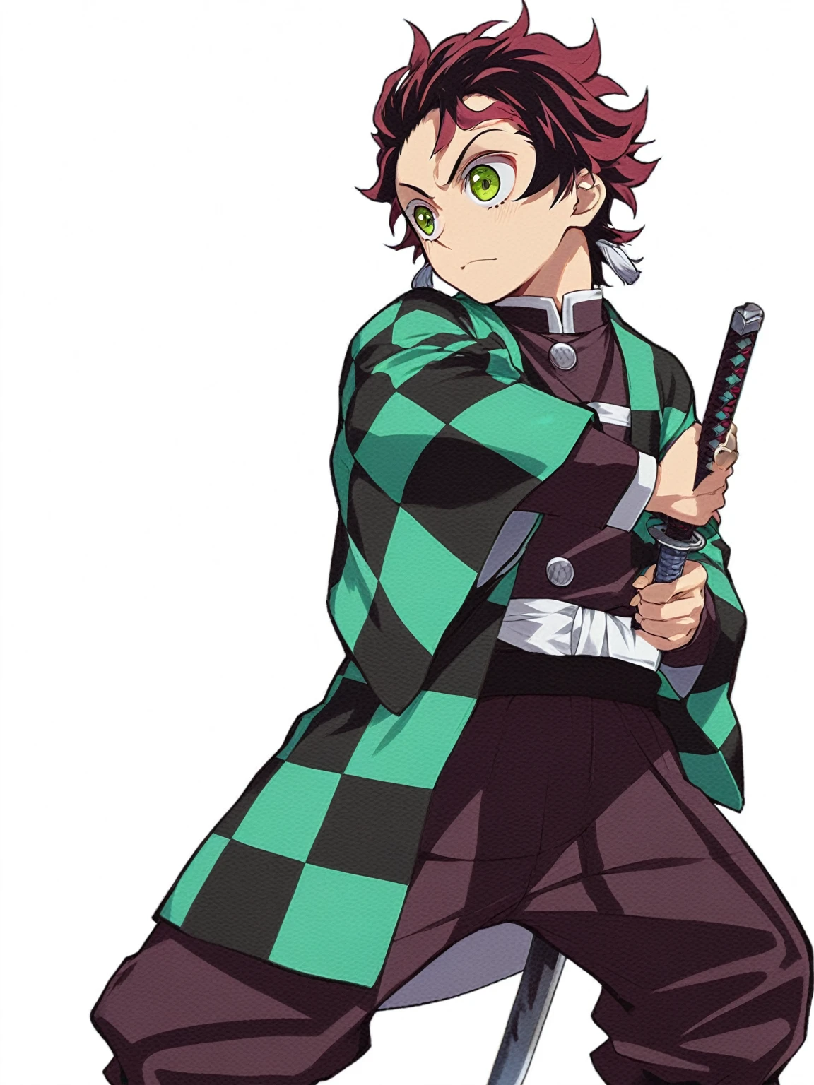 Anime character with sword and green and black checkered shirt, Kimetsu no Yaiba, handsome guy in Demon slayer art, Demon slayer artstyle, Demon slayer rui fanart, Key Anime Art, tanjiro kamado, Official Art, Demon slayer, Hiroyuki Takahashi color scheme, Official character art, High quality fan art, High-quality artwork