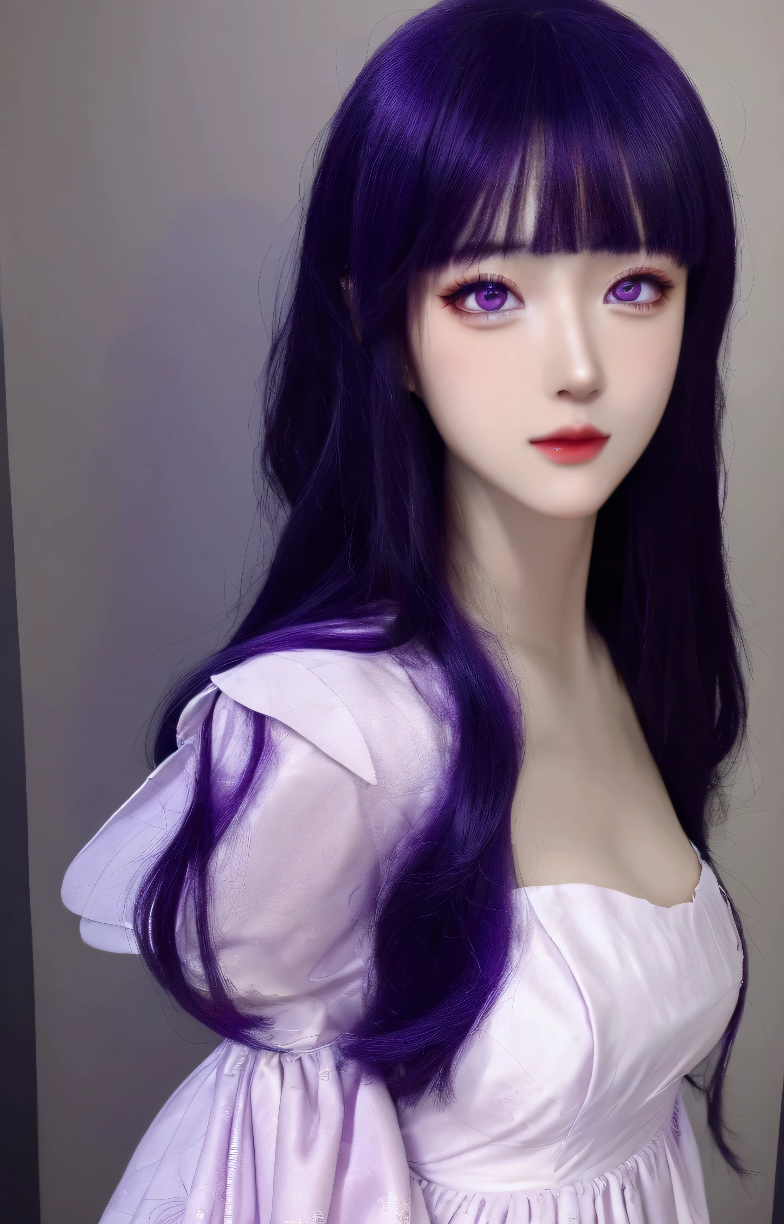 ulzzang-6500-v1.1,(raw photo:1.2),((photorealistic:1.30)), ((best quality)) ,((masterpiece)),((Ultra High Resolution)), ((Clear View)),,Ultra-high resolution,Clear face,（Reality：1.4) ,  illustration, an extremely delicate and beautiful, extremely detailed ,CG ,unity ,8k wallpaper, Amazing, finely detail, masterpiece,best quality,official art,extremely detailed CG unity 8k wallpaper,absurdres, incredibly absurdres, huge filesize, ultra-detailed, highres, extremely detailed,beautiful detailed girl, extremely detailed eyes and face, beautiful detailed eyes,light on face,cinematic lighting, 1girl, solo, long hair, purple hair, bangs, hair ornament, purple eyes, dress,