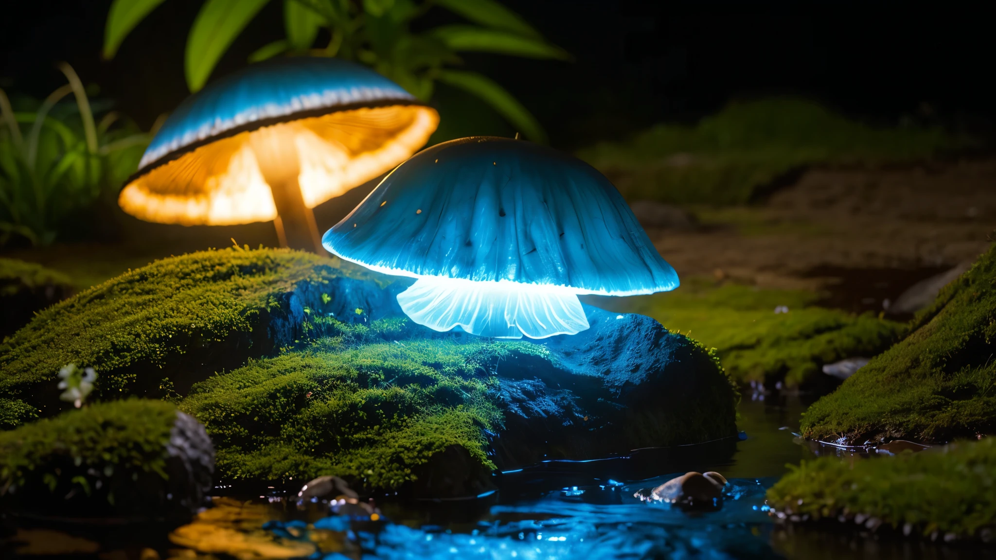 Bioluminescent Mushroom,High resolution, masterpiece, Highest quality, Intricate details, Very detailed, Clear focus,texture, Delicate eyes, Professional, 4K,Shallow and deep, Kodak Vision Color, Exactly, Very detailed, photograph_\(Extremist\), photographpractical, practical, Post-processing, Maximum details, Roughness, Real Life, Extremist practical, Photorealism, photographgraphy, 8K Ultra HD, photographgraphy