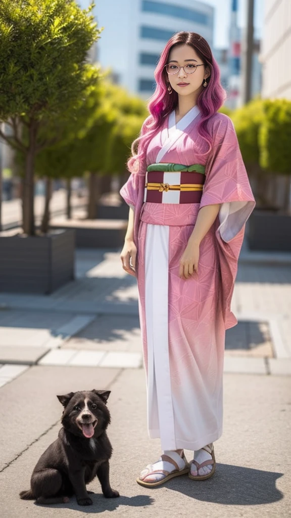 Cute Japanese woman, (), (very cute face), white moisturized skin, looking at the camera, melancholy expression, (glasses: 1.3),
BREAK,
Idol,
BREAK,
(wearing cute kimono: 1.3), (highly revealing kimono), very large earrings, short length,
BREAK,
(long hair), (pink hair: 1.4), (wavy hair), (gradient hair: 1.3), (red hair at the ends),
BREAK,
(realistic: 1.3), masterpiece, perfect lighting, (ultra-high resolution), (8K), (highly detailed: 1.4), (from the front), (full body: 1.4), (symmetrical: 1.2), (one shot),
BREAK,
(Shibuya city in Japan: 1.2),
BREAK,
(Demon Slayer: 1.4),
BREAK,