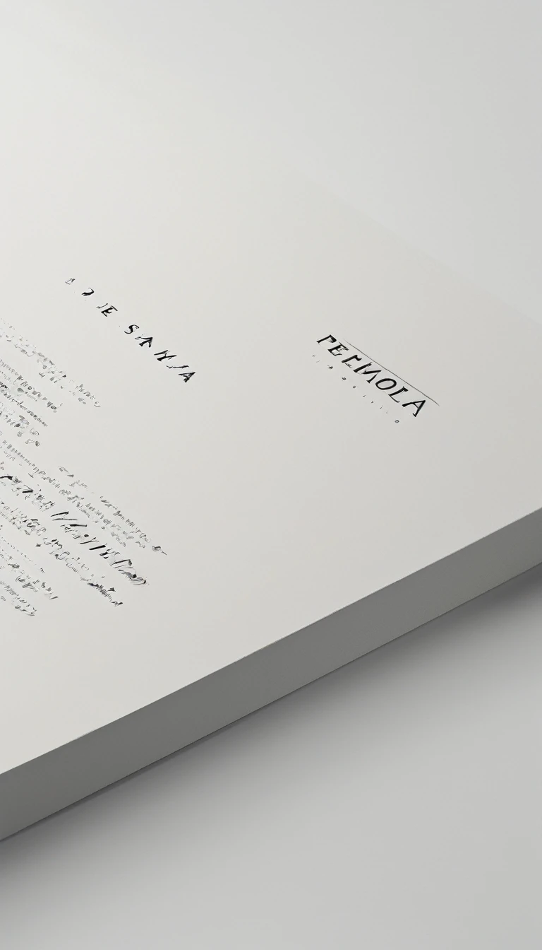 A minimal, modern, simple, cinematic logotype for the brand “Penamemoria". The logotype must be a simple, magical feather. The logo must convey a sense of music, stories and dreams. Logo design impressed on a book cover. Minimalistic logo