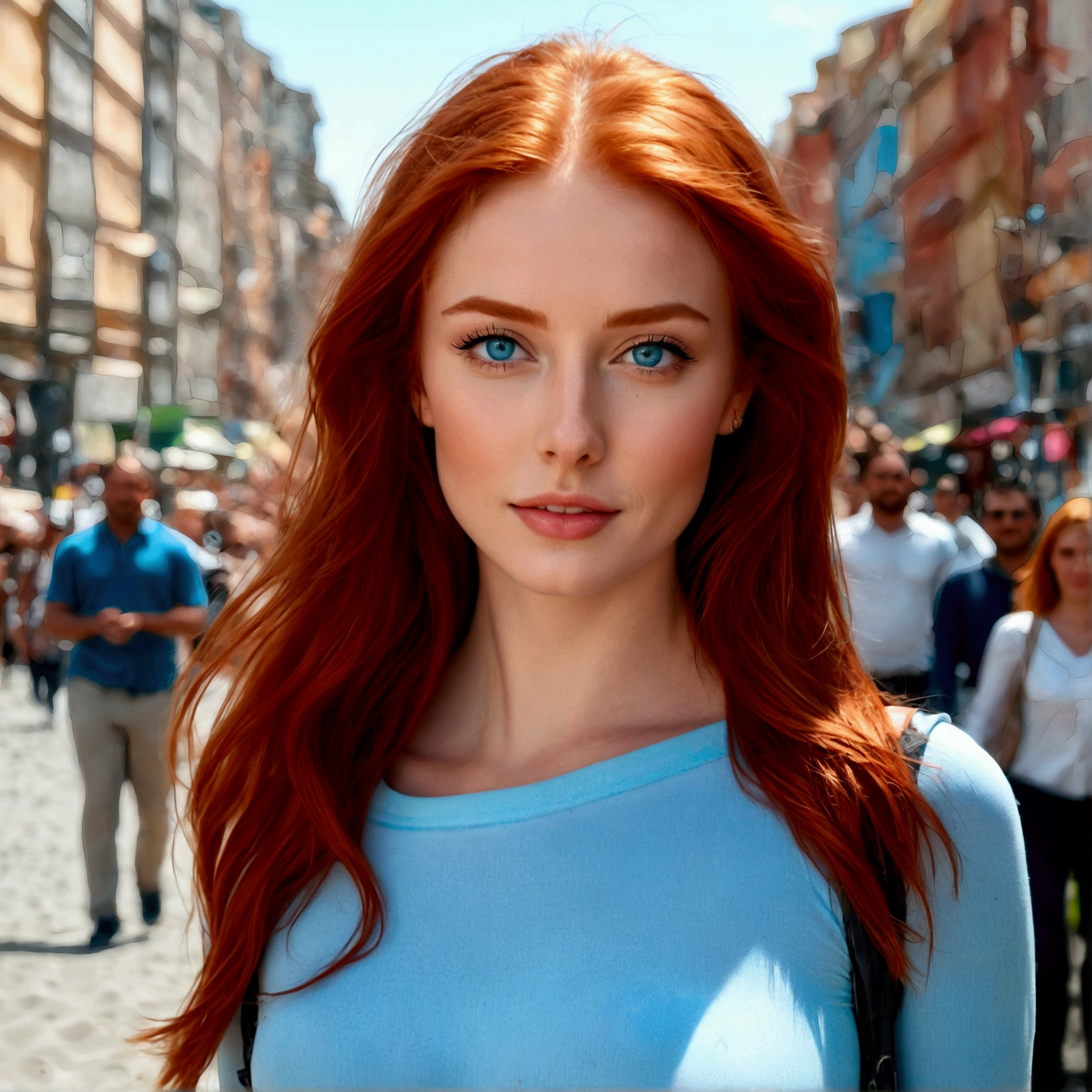 red-haired model with (light blue) eyes, stands on the beach, the sea behind the model, 3 waves from the sea coming towards the beach, She is wearing a pink bikini, small bra, small bikini bottoms, very sexy, In addition to the model, Right, Is your girlfriend, a blonde model, hell blaue eyes, long blondes hair, have a very pretty face, They smile at the camera. The blonde model wears a sexy bikini, Little black bra, small bikini bottoms, very sexy, Photo Photographic, perfect. Nice picture, schöne perfecte Hände, beautiful smile, sky bright background, blue ocean, perfectes Foto. Photo 480 x 768