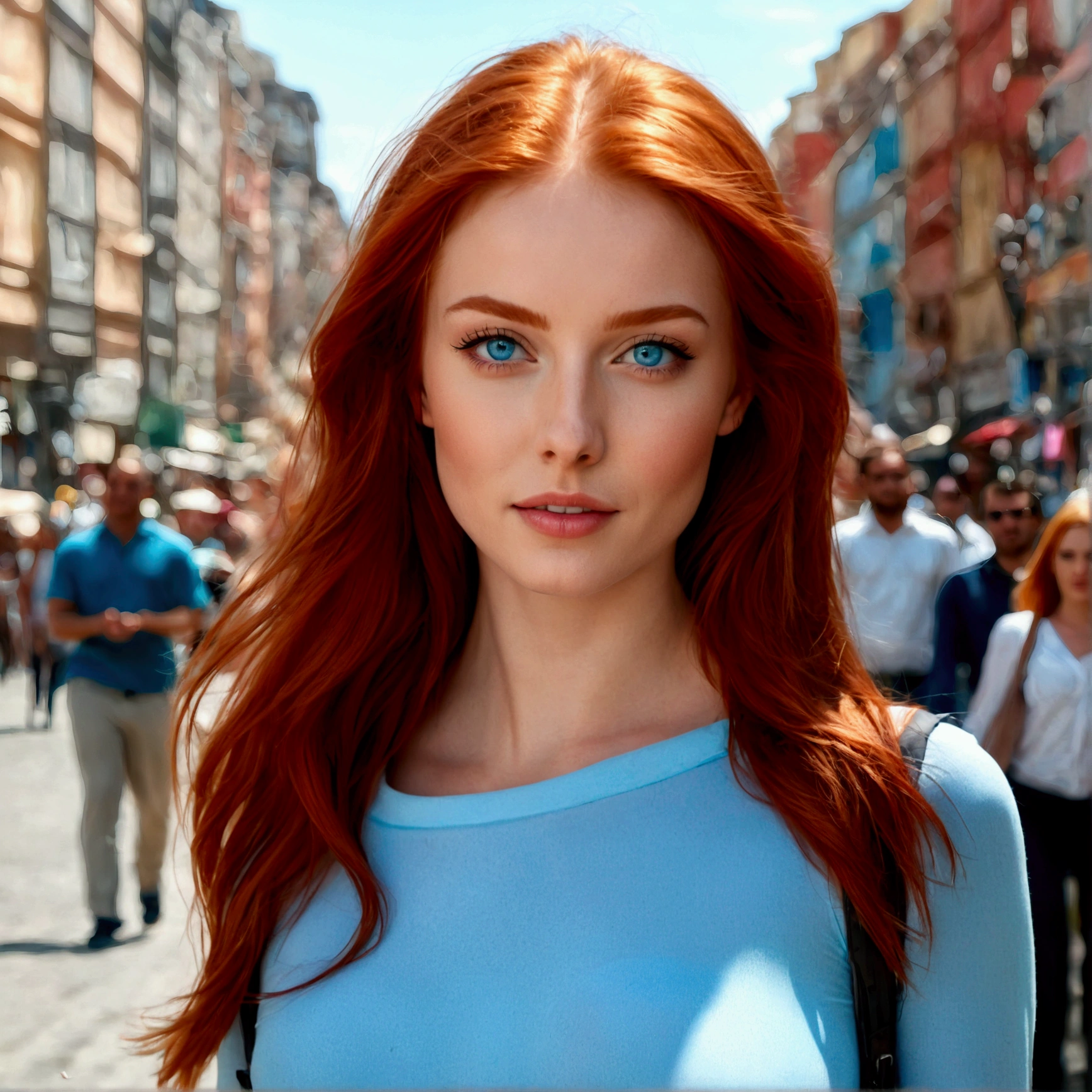 red-haired model with (light blue) eyes, stands on the beach, the sea behind the model, 3 waves from the sea coming towards the beach, She is wearing a pink bikini, small bra, small bikini bottoms, very sexy, In addition to the model, Right, Is your girlfriend, a blonde model, hell blaue eyes, long blondes hair, have a very pretty face, They smile at the camera. The blonde model wears a sexy bikini, Little black bra, small bikini bottoms, very sexy, Photo Photographic, perfect. Nice picture, schöne perfecte Hände, beautiful smile, sky bright background, blue ocean, perfectes Foto. Photo 480 x 768