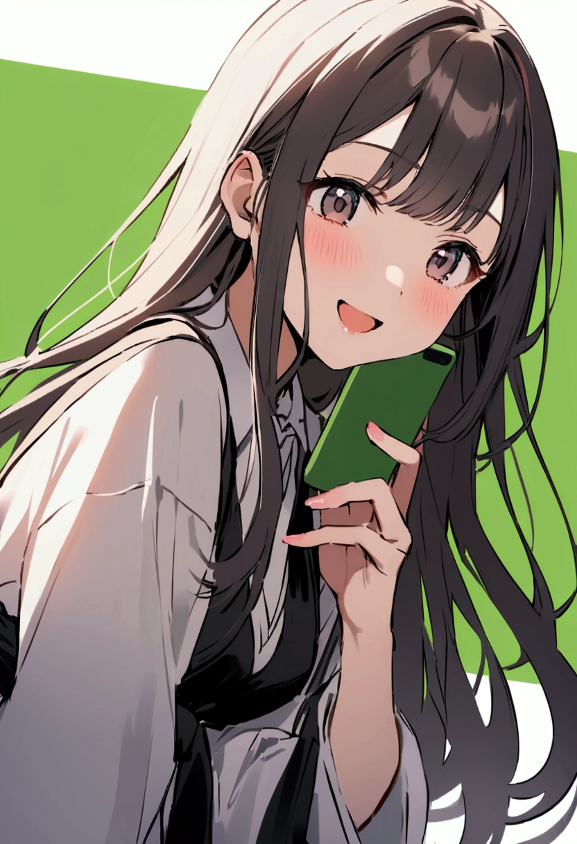 green screen background Japanese 20th Generation woman Have a smartphone Long hair smiles