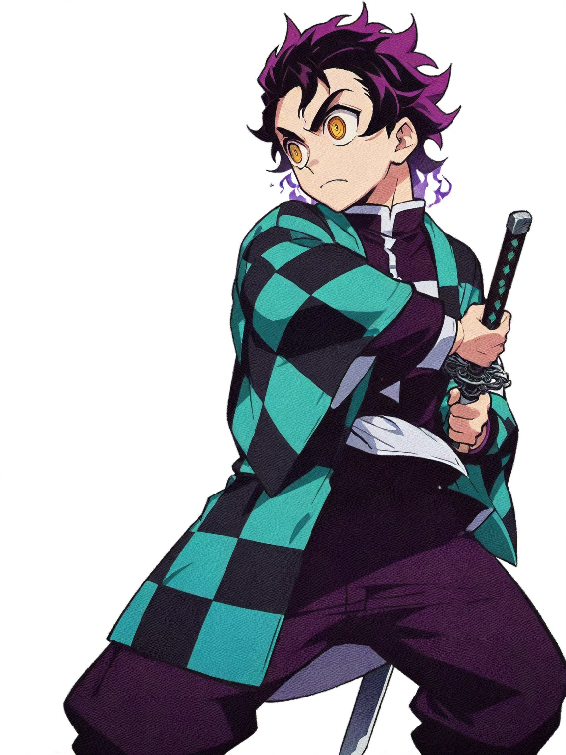 Anime character with sword and green and black checkered shirt, Kimetsu no Yaiba, handsome guy in Demon slayer art, Demon slayer artstyle, Demon slayer rui fanart, Key Anime Art, tanjiro kamado, Official Art, Demon slayer, Hiroyuki Takahashi color scheme, Official character art, High quality fan art, High-quality artwork,((Flames on the background))