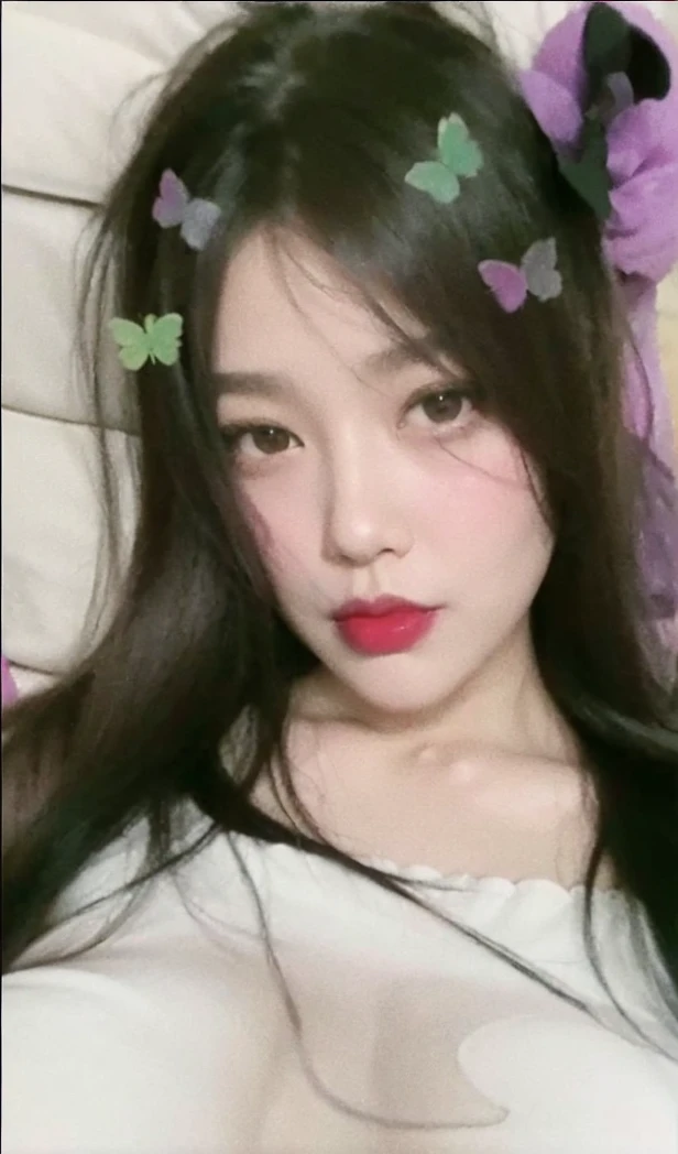 Hot girl, sexy girl, very thick legs, thick thighs, perfect body, narrow waist, medium tits, black silk top, black panties, black stockings, long silk gloves, white skin, pink hair, makeup, intense makeup, red lipstick, beautiful Asian face, curvy body, sitting, bed, bedroom, from above