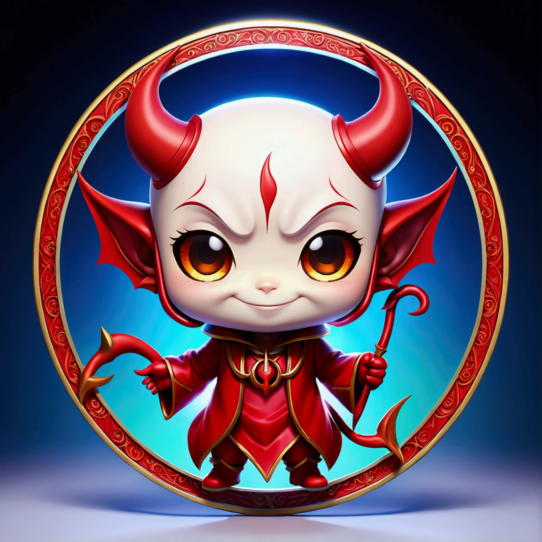 Deformation、Chibi character、smile、empathy、devil、high resolution、high quality、icon、round frame、Fantasy