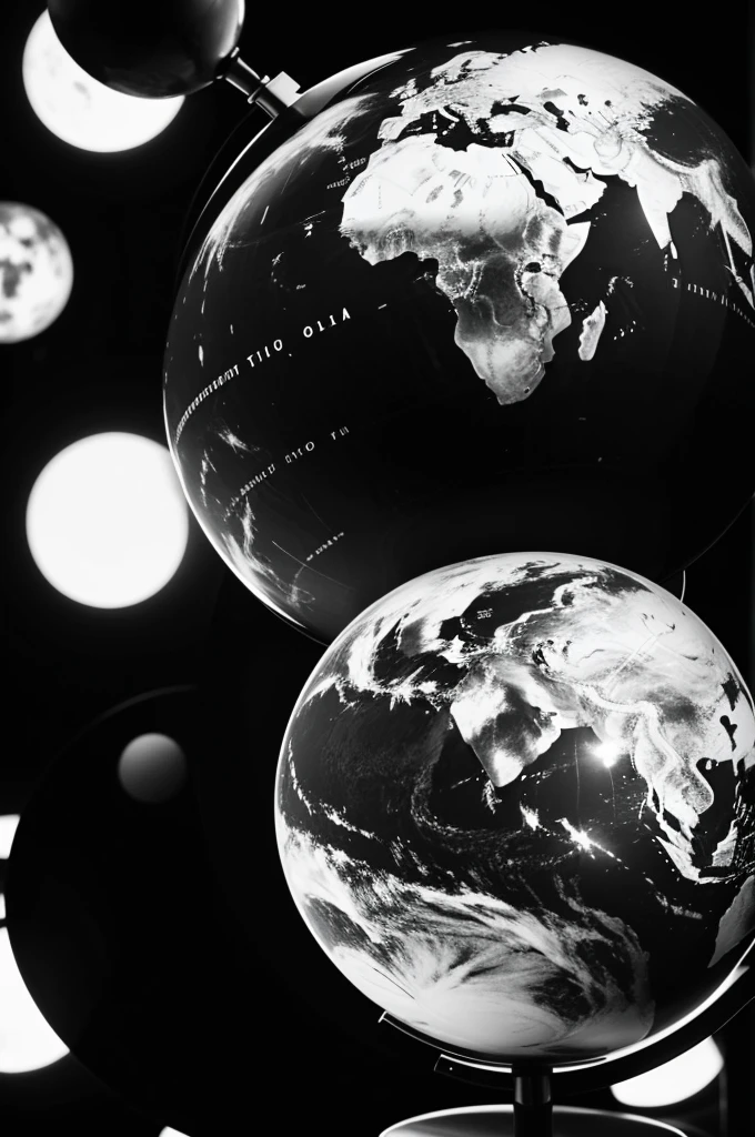 Black and white globe and in the center around it put people rallying