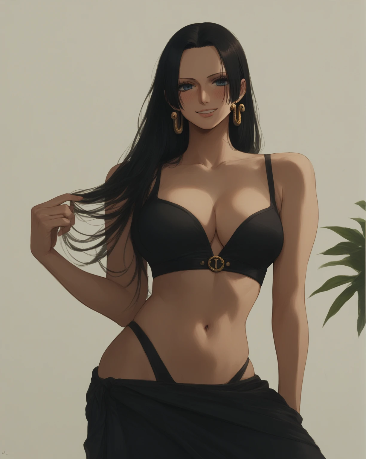 source_anime,score_9,score_8_up, score_7_up, 1girl,solo,outdoors,one piece, boa hancock, couch, indoors, seductive,, face closeup, ((closed mouth)), smirk