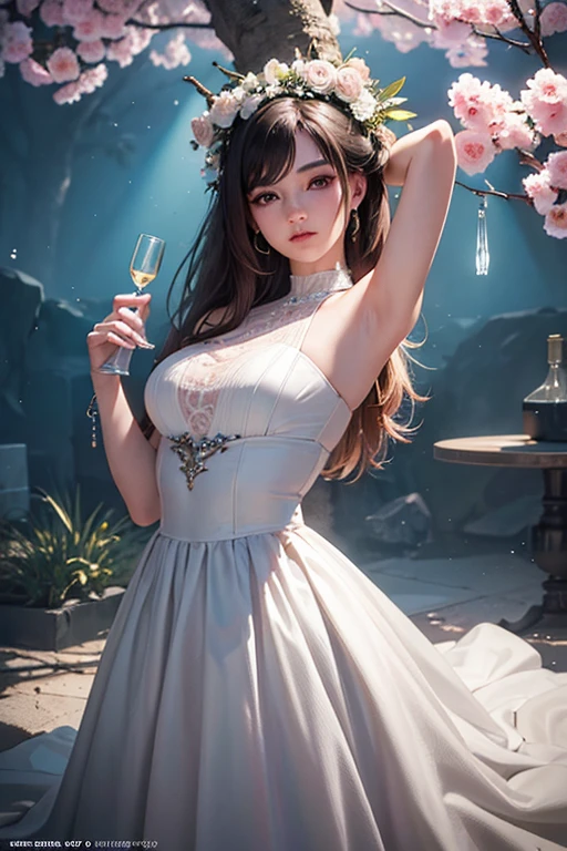 10Generation girl、Overhead view from above、extremely delicate face、Smiling even though he is troubled、The degree to which the hair falls on the shoulders、Hair is smooth、Hair fluttering gently in the wind、the physique is slender、Delicate red dress with luxurious thigh length、Glittering red heels、A room inspired by the royal family、ball、party、A glass of champagne in your hand、The contents of the champagne glass are transparent light yellow