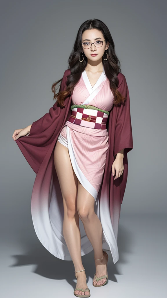 Cute Japanese woman, (), (very cute face), white moisturized skin, looking at the camera, melancholy expression, (glasses: 1.3),
BREAK,
Idol,
BREAK,
(wearing cute pink kimono: 1.3), (highly revealing kimono), very large earrings, short length,
BREAK,
(long hair), (gray hair: 1.4), (wavy hair), (gradient hair: 1.3), (maroon tips: 1.3),
BREAK,
(realistic: 1.3), masterpiece, perfect lighting, (ultra-high resolution), (8K), (highly detailed: 1.4), (from the front), (full body: 1.4), (symmetrical: 1.2), (one shot),
BREAK,
(Shibuya city in Japan: 1.2),
BREAK,
(Demon Slayer: 1.4),
BREAK,