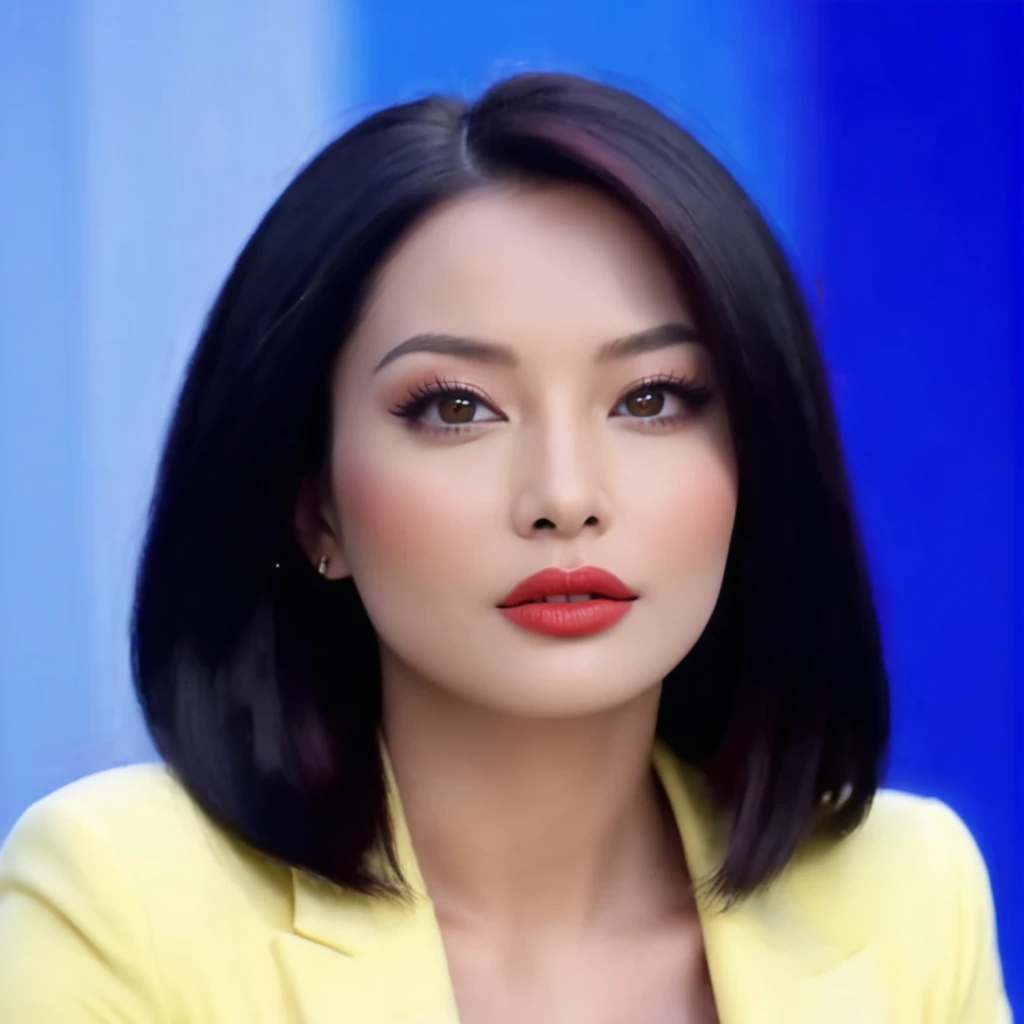 Detailed, realistic, beautiful woman, sleek straight hair, vibrant red haircolor.