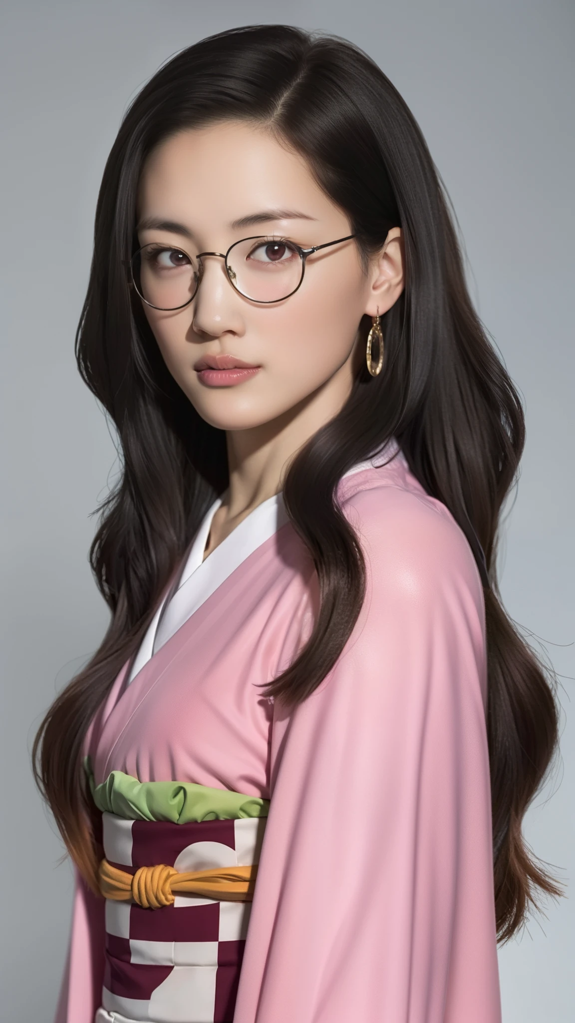 Cute Japanese woman, (16 years old), (very cute face), white moisturized skin, looking at the camera, melancholy expression, (glasses: 1.3),
BREAK,
Idol,
BREAK,
(wearing cute pink kimono: 1.3), (highly revealing kimono), very large earrings, short length,
BREAK,
(long hair), (gray hair: 1.4), (wavy hair), (gradient hair: 1.3), (maroon tips: 1.3),
BREAK,
(realistic: 1.3), masterpiece, perfect lighting, (ultra-high resolution), (8K), (highly detailed: 1.4), (from the front), (full body: 1.4), (symmetrical: 1.2), (one shot),
BREAK,
(Shibuya city in Japan: 1.2),
BREAK,
(Demon Slayer: 1.4),
BREAK,